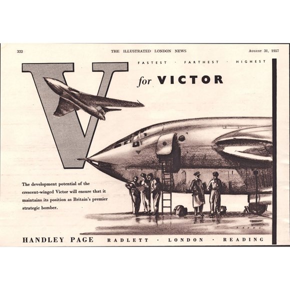 1957 V for Victor Concept Bomber Airplane Royal Air Force Vintage Print Ad Art - Picture 1 of 1